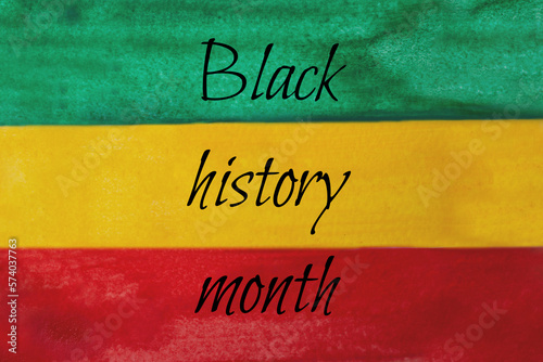 Watercolor red,orange and green stripes on white background,concept of black history month.Large banner with copy space.
