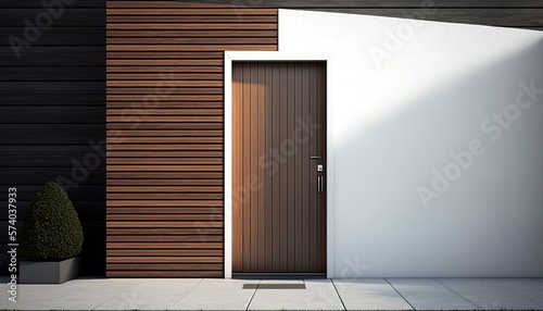 Modern entrance  simple wooden front door 