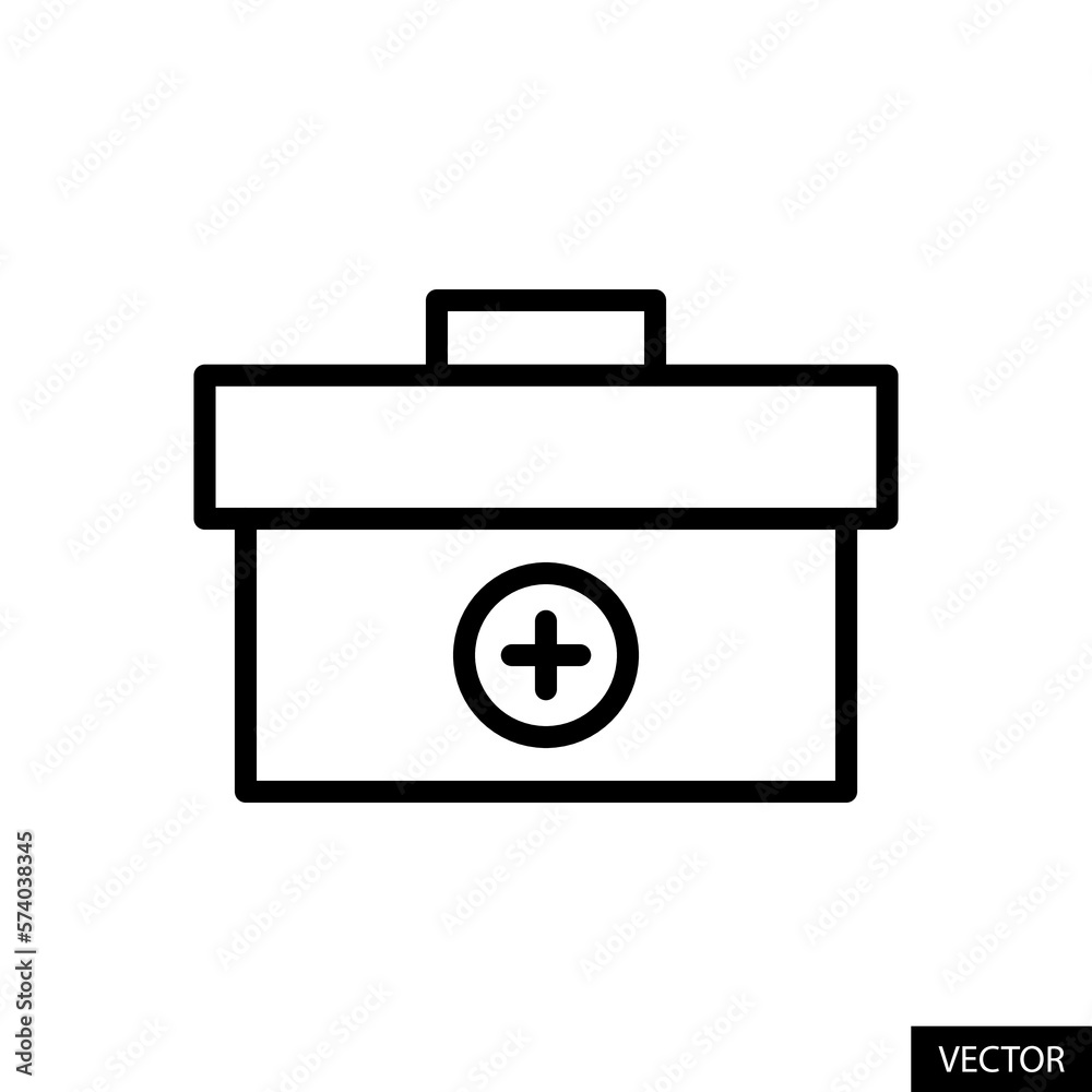 Medical kit, first aid kit vector icon in line style design for website, app, UI, isolated on white background. Editable stroke. Vector illustration. Medical kit, first aid kit vector icon in line style design for website, app, UI, isolated on white background. Editable stroke. Vector illustration.