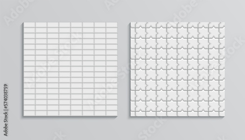 Seamless tile subway wall. Slab pavement. Vintage square brickwall. Metro background. Apron faience print. Ceramic print. Brick pattern. Old stone surface. Kitchen backsplash. Vector illustration.