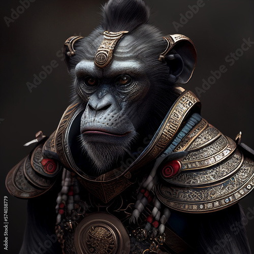 Monkey with obsidian armor created witch Generative AI technology