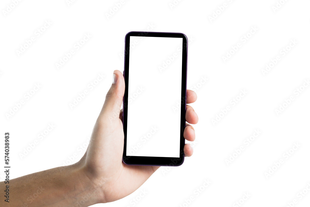 Hand holding smartphone on white background. Mobile phone with transparency screen. smartphone concept. app concept. Hand holding smartphone on white background. Mobile phone with transparency screen. smartphone concept. app concept.
