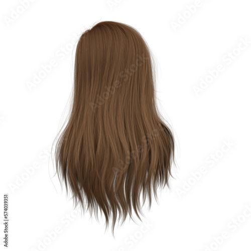 3d rendering straight hair isolated brown brunette