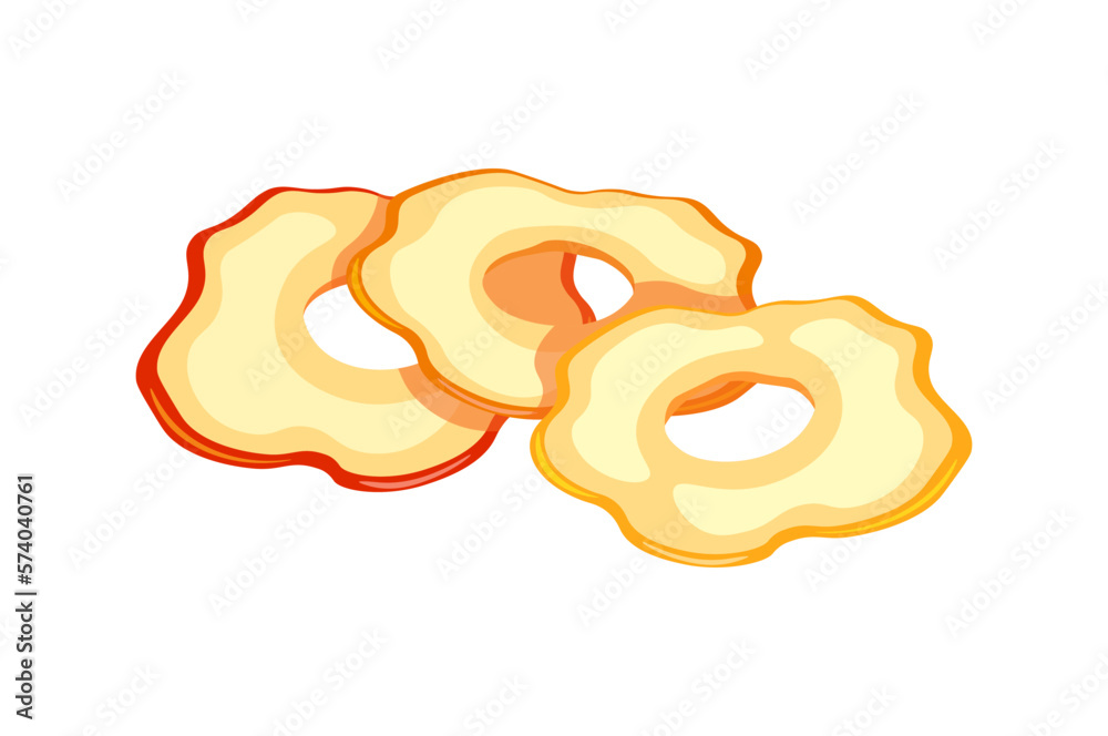 Dried apples isolated on white background. Vector illustration of sweet dried apples in flat style. Apple icon. Healthy snacks. Cartoon style. Apple chips Dried apples isolated on white background. Vector illustration of sweet dried apples in flat style. Apple icon. Healthy snacks. Cartoon style. Apple chips