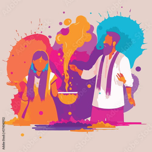 Holi festival celebrating flat vector illustration