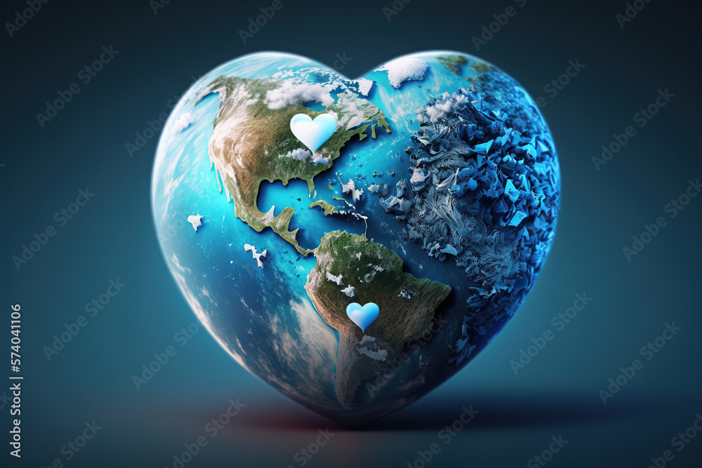 Heart shaped planet earth. Generative AI
