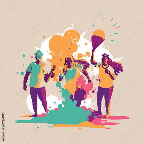 Holi festival celebrating flat vector illustration