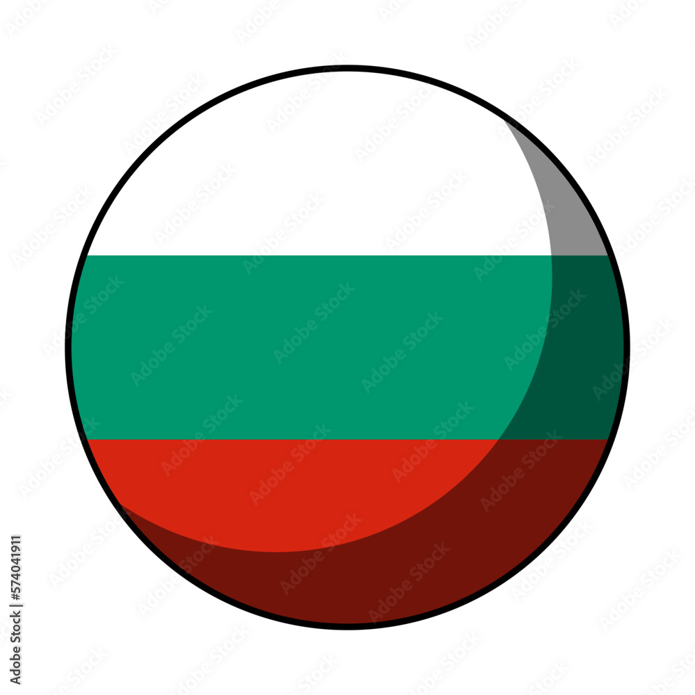 Bulgaria Flag Round Circle Badge Button or Sticker Icon with Contour Outline. Vector Image.