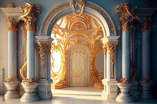 Print op canvas Columns and a golden luxury classic arch
