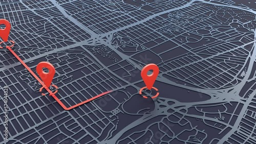 Navigation app positioning 3d representation of gps city streets. Can be used to represent a self driving car, machine learning or navigator roadmap.