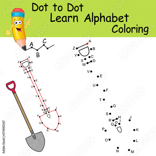Dot to dot game with letters for kids. Learning the uppercase letters of English alphabet with cute cartoon Easter Eggs. Logic Game and Coloring Page for preschool. Worksheet for practicing alphabet.