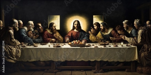 Print op canvas The Last Supper with Jesus as a symbol of Easter and the biblical stories about Jesus and his disciples