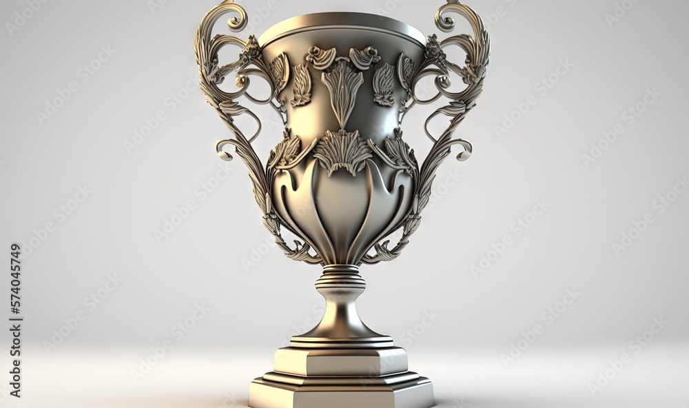 a silver vase with ornate designs on a pedestal on a white background with a shadow on the floor and a gray wall behind it with a white background. generative ai a silver vase with ornate designs on a pedestal on a white background with a shadow on the floor and a gray wall behind it with a white background. generative ai
