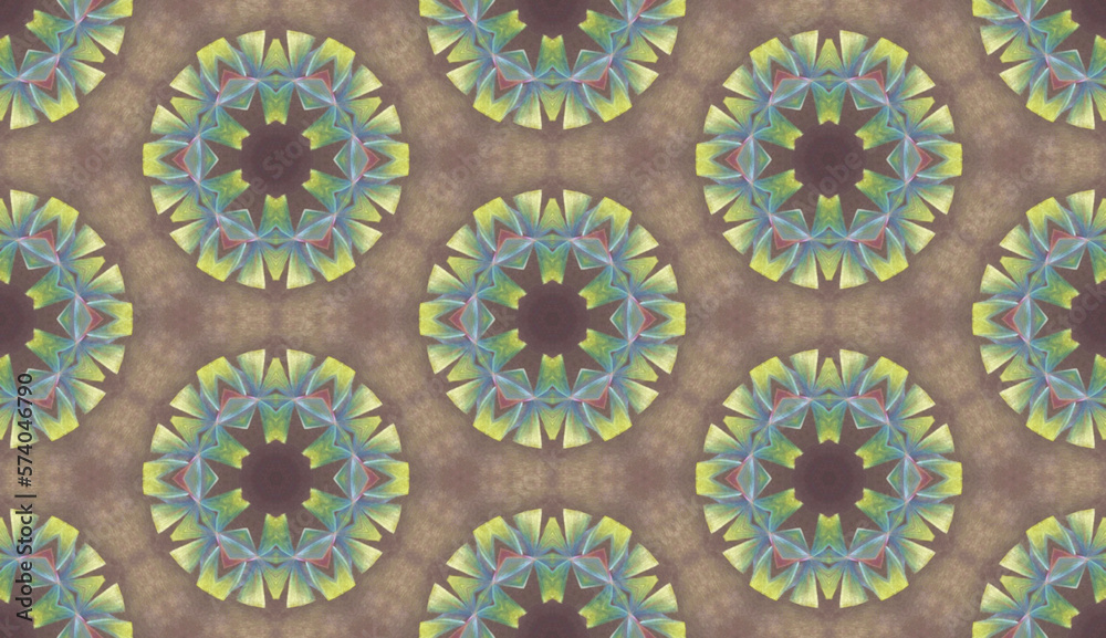 Geometrical colourful seamless pattern  on the brown background. Abstract texture for fashion, decoration, wrapping paper, fabric.