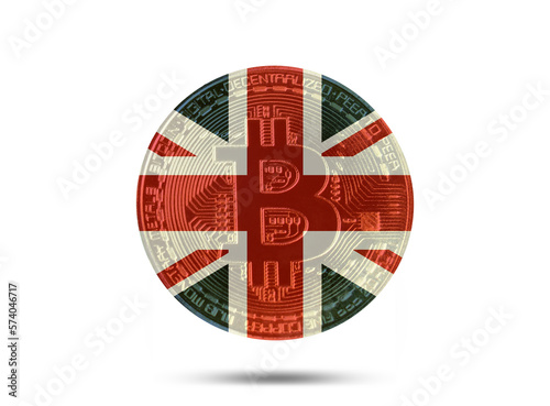 United Kingdom flag color bitcoin coin  cryptocurrency concept  blockchain technology