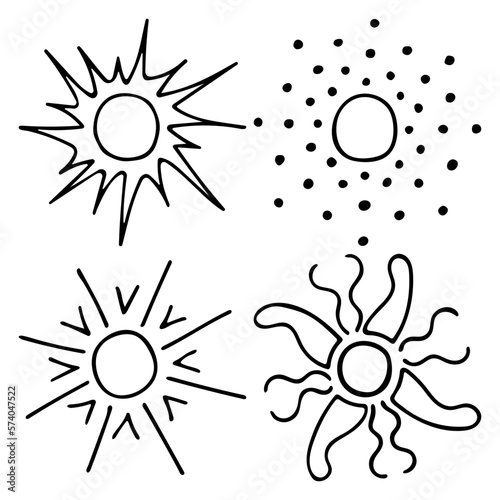 Doodle outlines of the sun. Vector drawing of sunbeams. Variety of sunbeams © Mar