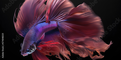 Colorful Siamese fighting fish, Aquatic Exotic Tail. Isolated Dark Background - Generativ ai 