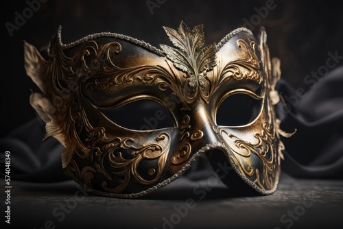 Carnival Venetian gold mask for the table. Madi gras, Puri. AI generation © yuliachupina