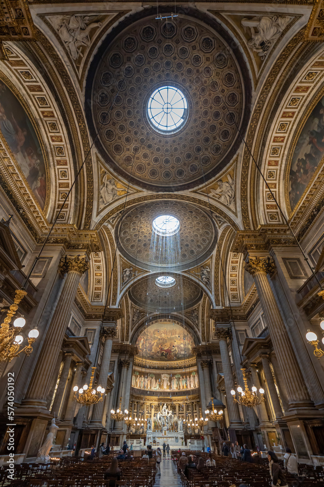 Paris, France - 02 21 2023: View inside Madeleine church