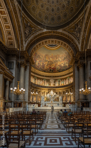 Paris, France - 02 21 2023: View inside Madeleine church