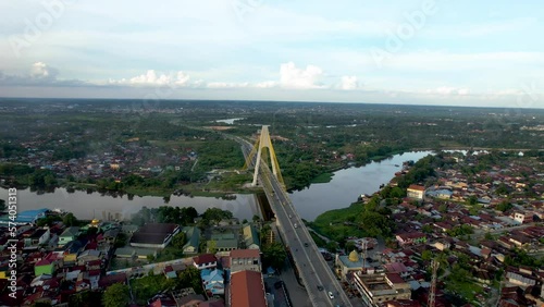Aerial view of Siak Bridge IV in Pekanbaru top view. 