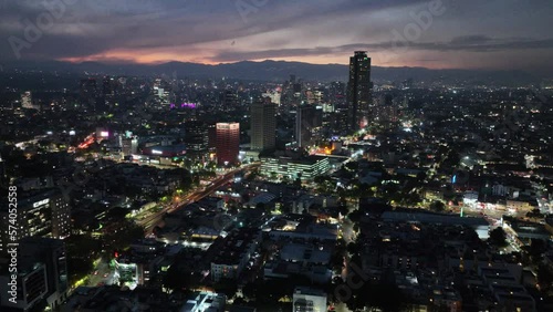 Beautiful aerial view of the capital of Mexico city at night.
