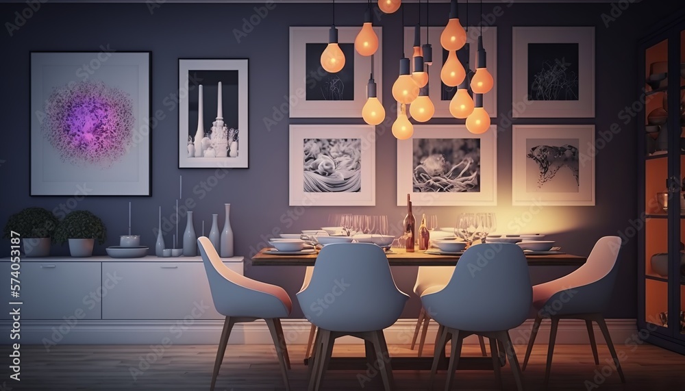 Obraz premium dreamy dining room in pastel colors, modern, contemporary, every woman's dream is to have her own place