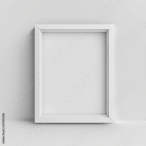 simple minimal white frame on white background wall  empty picture frame for mockup  generative ai  blank poster on wall
