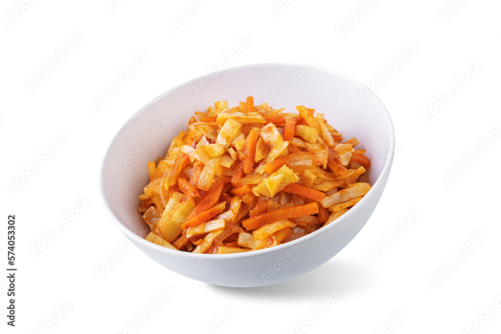Sauted cabbage in a bowl on a white isolated background Sauted cabbage in a bowl on a white isolated background