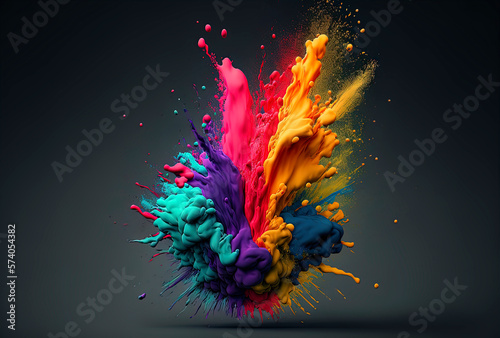 Splash of colors paint in the air, multicolors paint splashing explosion in the air, liquid explosion 3d illustration, generative AI