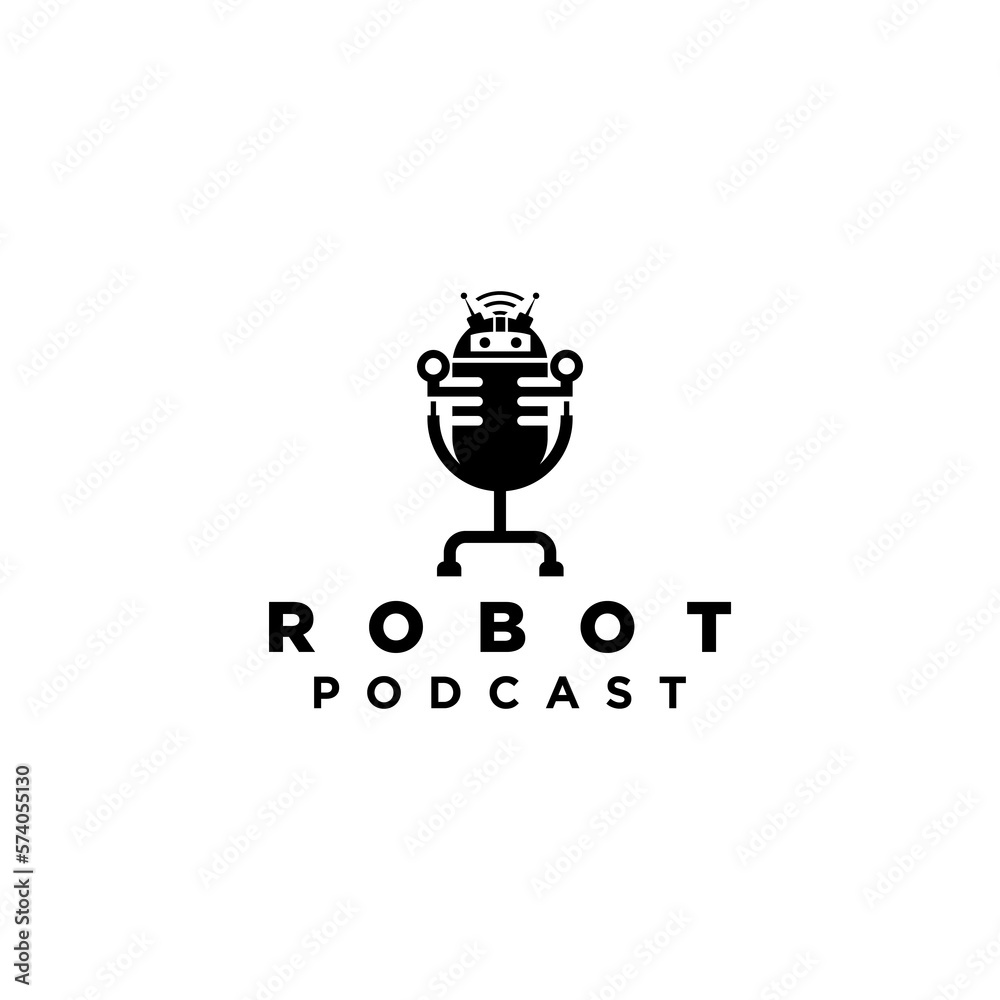 Robotic Podcast Logo Design Vector Robotic Podcast Logo Design Vector