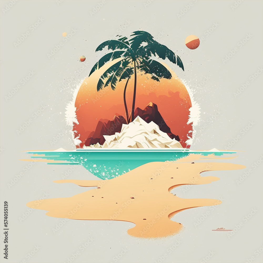 AI generated - minimalist dream beach paradise illustration