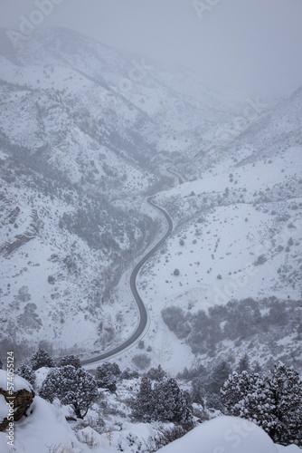 A Snowy Winding Mountain Road in the Front Range of Colorado
