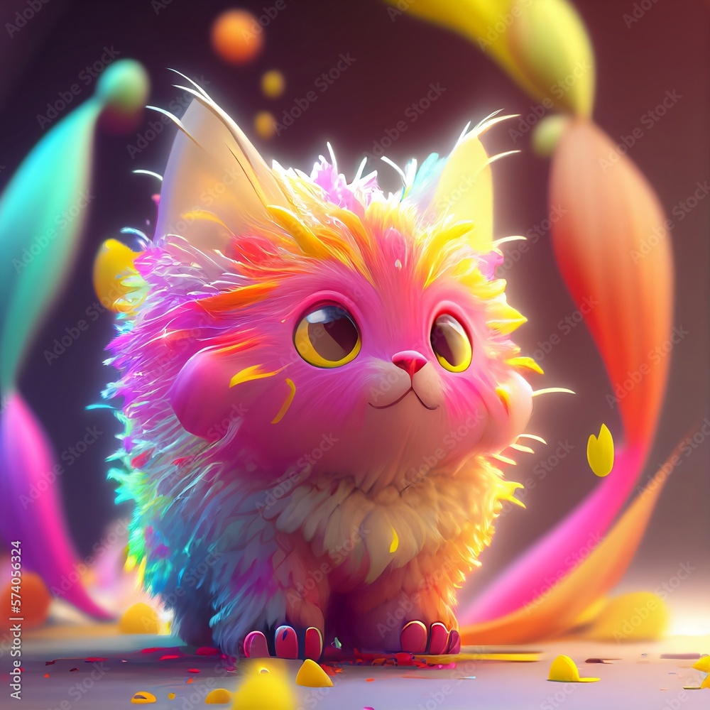Fantasy colorful cat created with generative AI technology