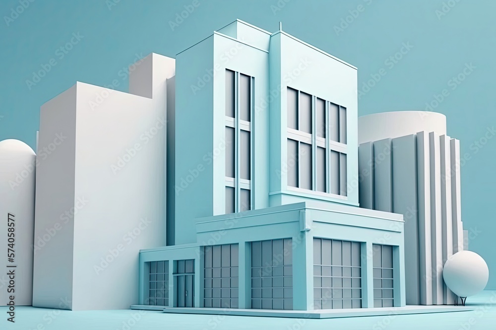 3D modern sustainable skyscraper background with a city. Generative AI 3D modern sustainable skyscraper background with a city. Generative AI