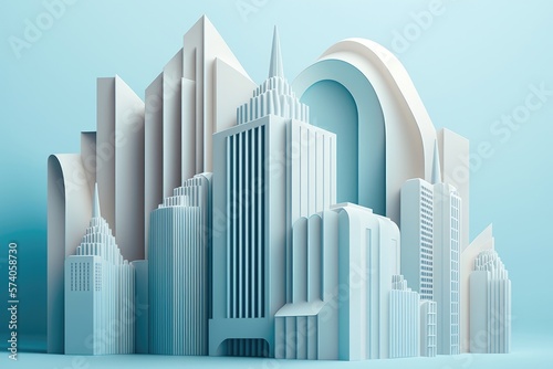 3D modern sustainable skyscraper background with a city. Generative AI