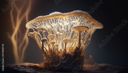 Close-up of Mycelium, Fungi Filamentous Network. Generative ai illustration photo