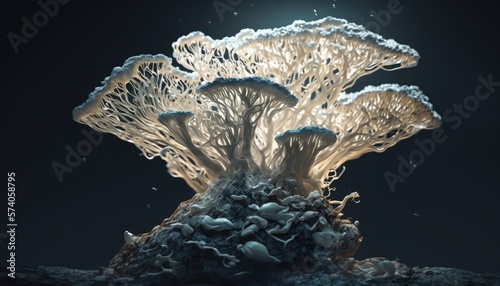 Close-up of Mycelium, Fungi Filamentous Network. Generative ai illustration