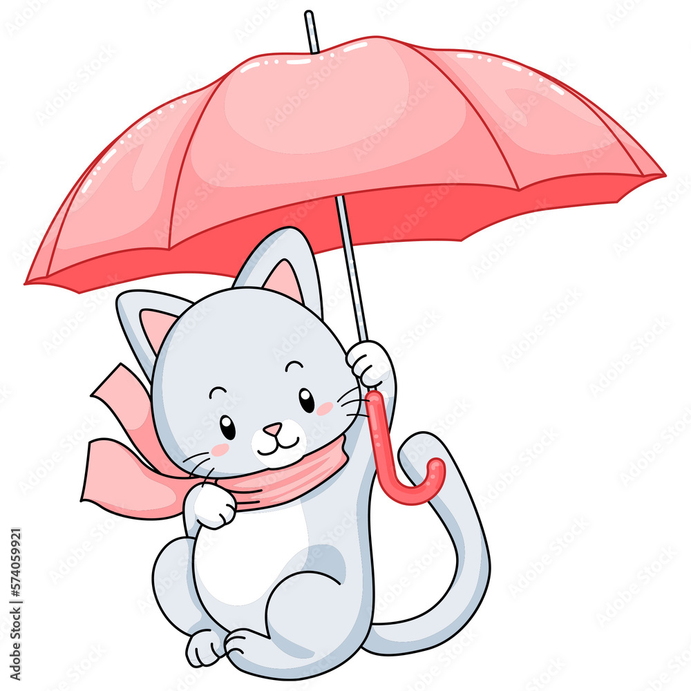 Cute kitten hanging on a colorful umbrella Cute kitten hanging on a colorful umbrella