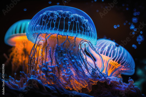 Beautiful jelly fish underwater. Generative AI