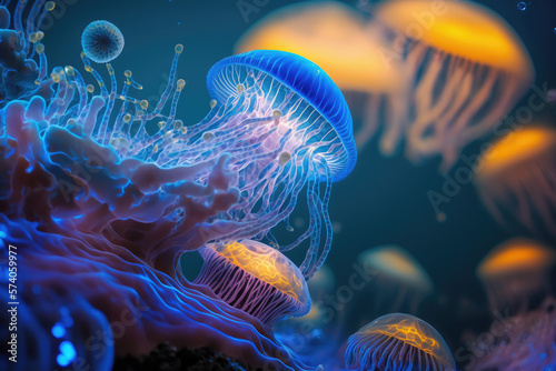 Obraz na płótnie Beautiful jelly fish underwater. Generative AI w salonie