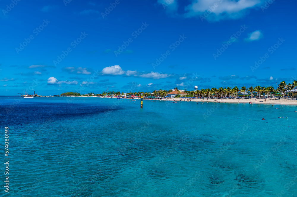 A view along a beach on the island of Grand Turk on a bright sunny morning