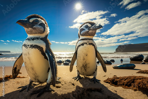 Penguin on the beach. Generative AI