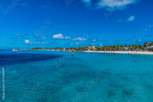 A view along a beach on the island of Grand Turk on a bright sunny morning