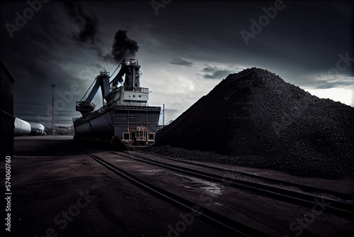Heaps of coal in the cargo port. Generative AI.2