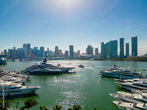 Aerial photo yachts in Miami circa 2023