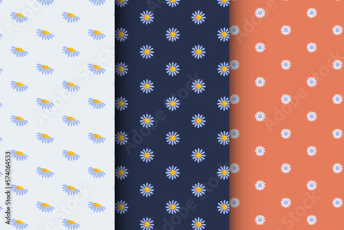 Set of pattens on a dark background with flowers, floral pattern