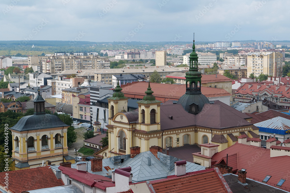 View on city and Church of Blessed Virgin Mary in Ivano-Frankivsk, Ukraine