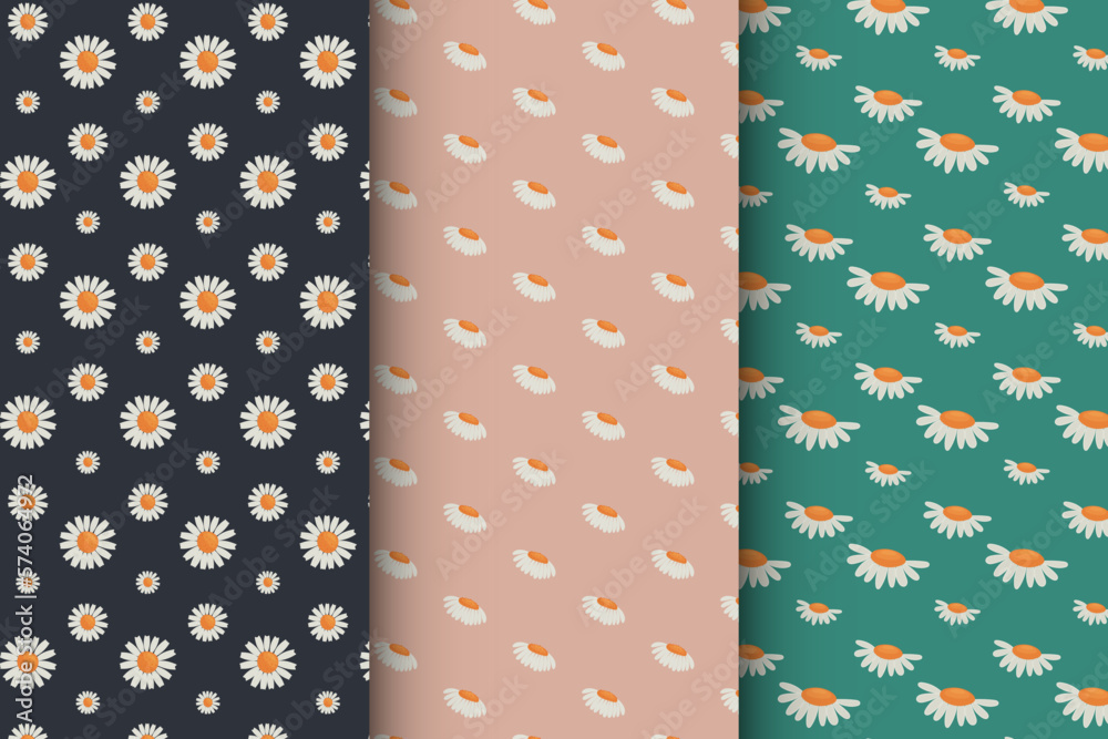 Set of seamless patterns in modern floral style Set of seamless patterns in modern floral style