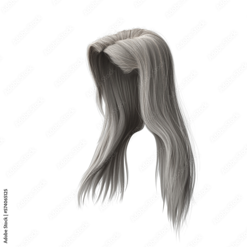 3d rendering straight hair isolated silver gray white 3d rendering straight hair isolated silver gray white